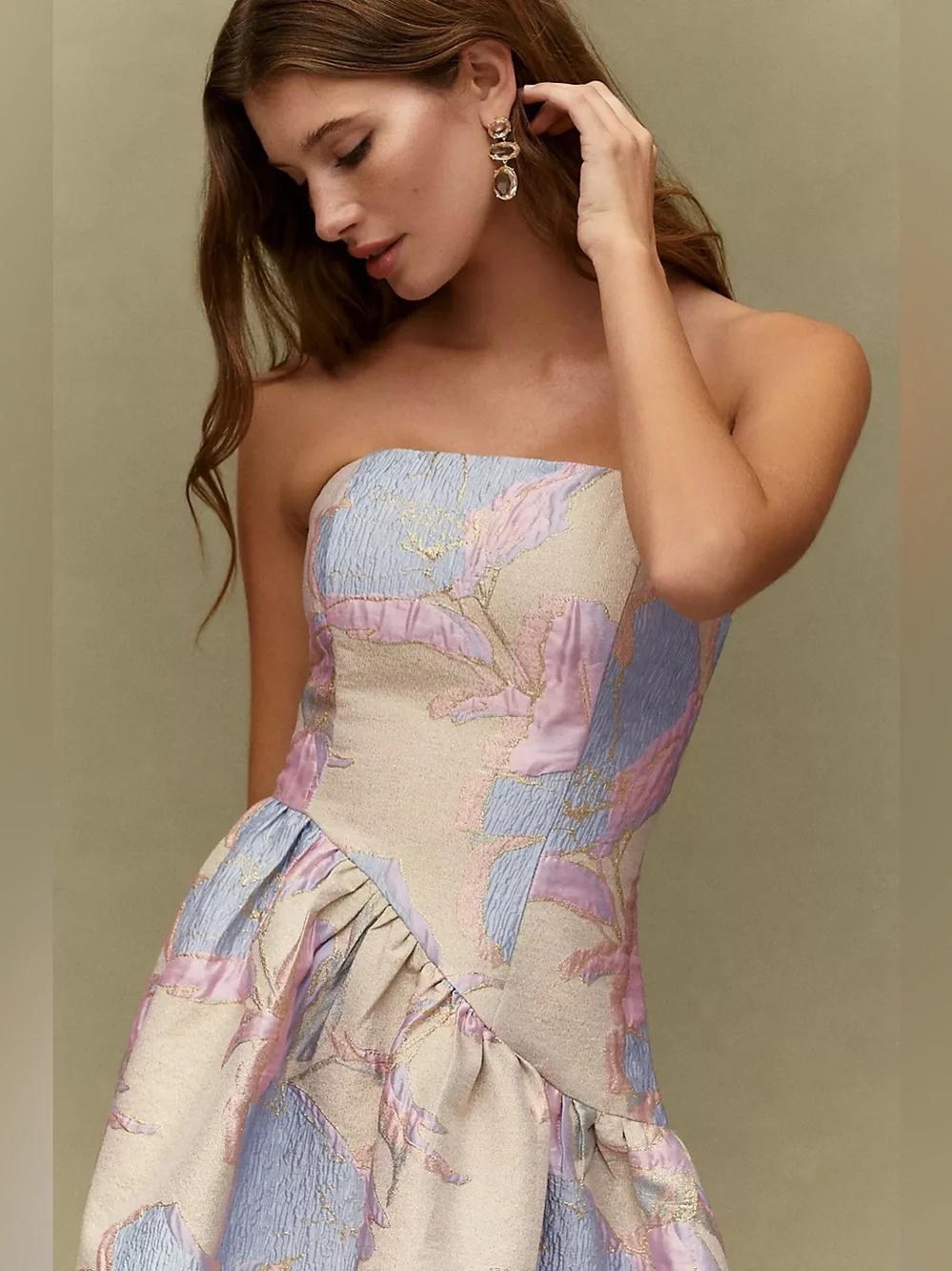 Elliatt Strapless Jacquard Gown in Blush, Lavender and Pale Blue - Picture 2 of 9